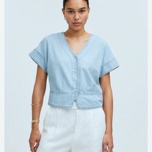 Madewell pleated short sleeve denim top women